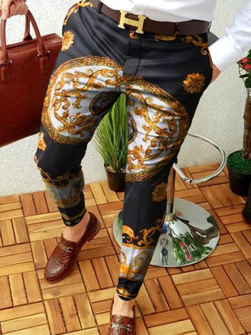 Trousers Retro Pattern Print Straight Long Pants Mens-MF00428-Veeddydropshipping