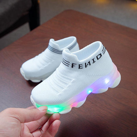 Kids Sneakers Children Baby Girls Boys Letter Mesh Led Luminous Socks-TB00096-Veeddydropshipping
