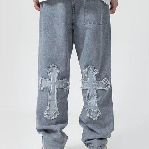 Jeans Trousers Cross Hip Hop Mens Loose-MF00599-Veeddydropshipping