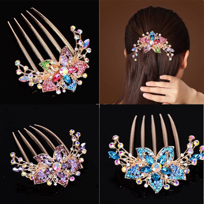 Rhinestone Hair Comb Flower Leaf Bridal Crystal Hair  -JW00491-Veeddydropshipping
