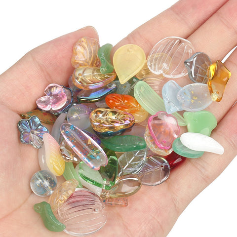 Mixed Shape Leaves Flower Beads Glass Beads for Jewelry  Diy -JW01515-Veeddydropshipping