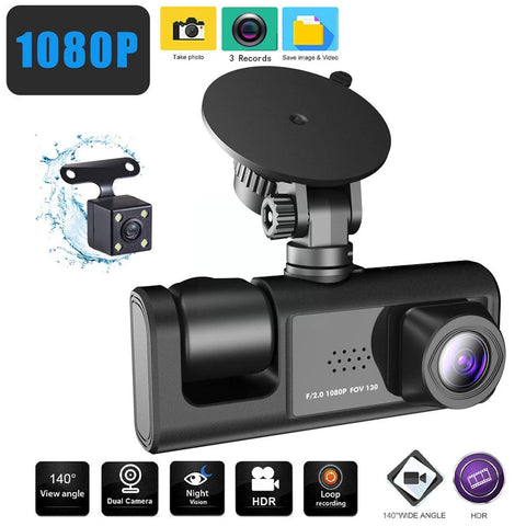 3 Camera Dash Cam 1080P Front And Inside 2 Inch Screen Rear CAR Black-AM00699-Veeddydropshipping