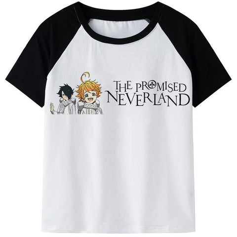 Anime clothing T-shirt, men's Emma Norman Ray printed casual T-shirt-Veeddydropshipping