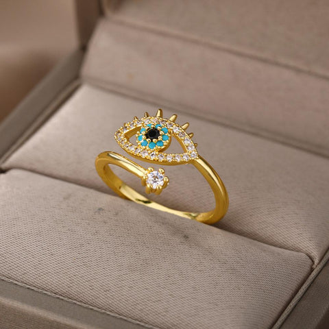 Lucky Eye Rings For Women Opening Adjustable Stainless Steel Ring -JW01392-Veeddydropshipping