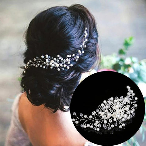 Crystal Pearl Hair Head Piece Hair Comb Headband  -JW00451-Veeddydropshipping