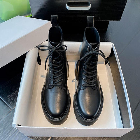 Women Shoes Black Leather Ankle Boots Punk Shoes Thick-BS00928-Veeddydropshipping