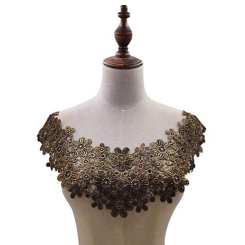 Applique Embroidery Lace Fabric Neckline Collar-WF01332-Veeddydropshipping