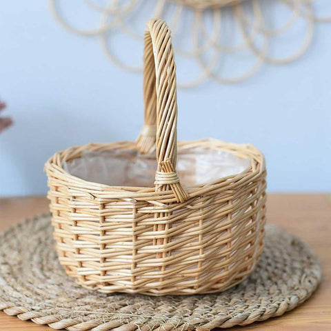 Small Handmade Rattan Flower Basket With Handle-HA00945-Veeddydropshipping