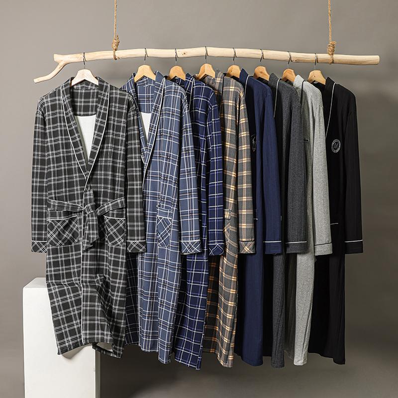 Men Kimono Robes Male Robes Long Bath Robe Dressing Gown sleep-MF01603-Veeddydropshipping