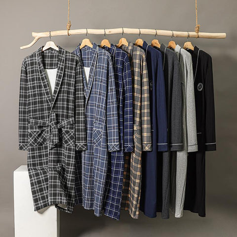 Men Kimono Robes Male Robes Long Bath Robe Dressing Gown sleep-MF01603-Veeddydropshipping