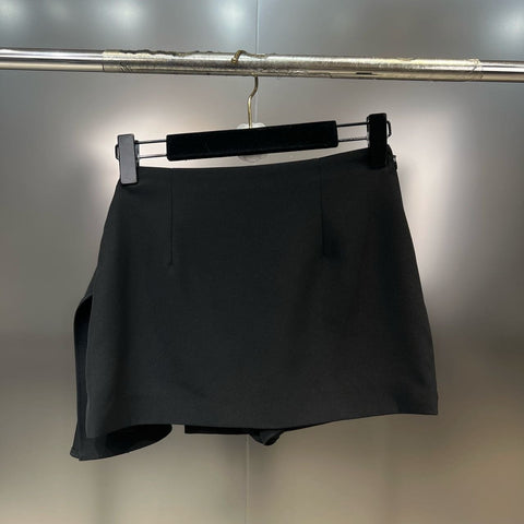 Diamonds Buckle Black Irregular Ruched Short-WF00531-Veeddydropshipping