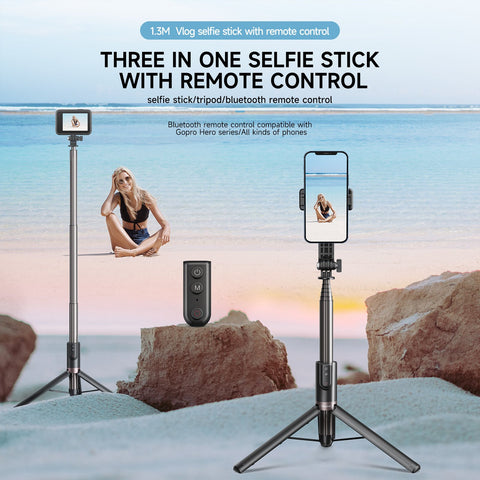 1.3M Selfie Stick Tripod With Wireless Bluetooth Remote Control for GoPro Insta 360 DJI-CE00282-Veeddydropshipping