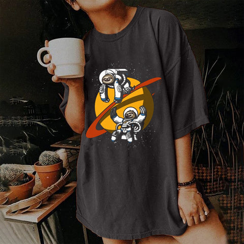 Women Breathable Brand Astronaut T-Shirts Drop-shoulder-Veeddydropshipping