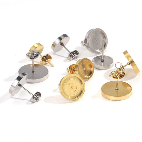 Stainless Steel Earring Base Round Stud Earrings Hooks Connector Diy-JW01558-Veeddydropshipping