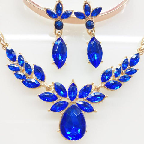 Crystal Necklace Earrings Two Pieces Jewelry Sets -JW00354-Veeddydropshipping