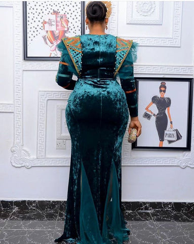 Plus Size Velvet African Party Dresses-WF01516-Veeddydropshipping