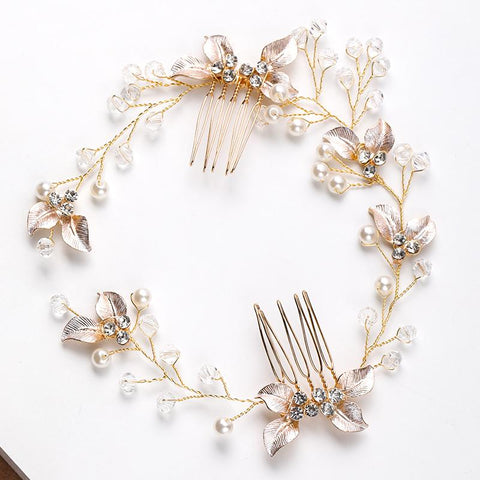 Pearl Leaf Comb Headband Hair Accessories Tiara Headband  -JW00456-Veeddydropshipping
