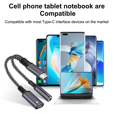 2 In 1 USB C To 3.5mm Headphone Jack Type C Charge Adapter-Veeddydropshipping