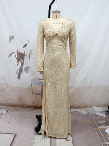 Diamond Long Dress Sequins Shinning Wedding-WF01408-Veeddydropshipping