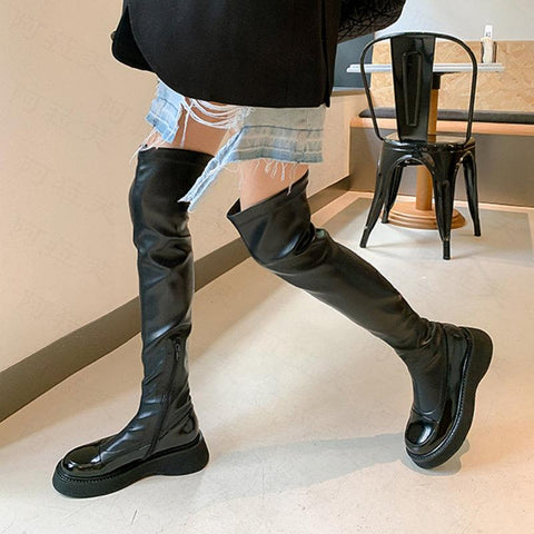 Shoes Platform Flats Gladiator New Winter Warm Motorcycles-BS01017-Veeddydropshipping