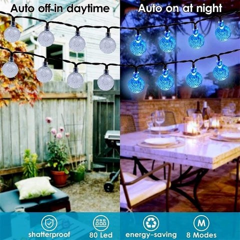 Solar String Lights Outdoor 60 Led Crystal Globe Lights with 8 Modes Waterproof-TI00917-Veeddydropshipping