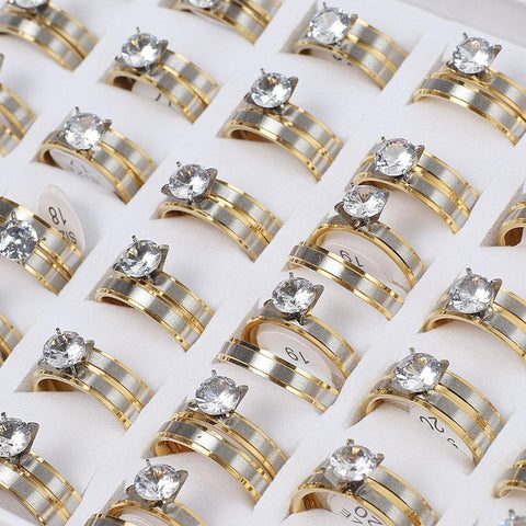 Bulk Job CZ Crystal Stainless Steel Gold Ring  -JW00427-Veeddydropshipping