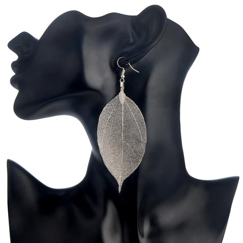 Fashion Design Big Natural Real Leaf Earrings Dangle Drop -JW01436-Veeddydropshipping