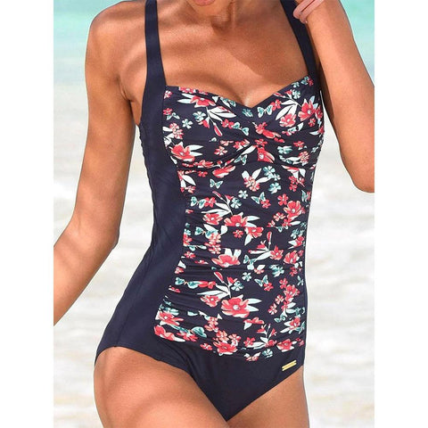 Ruched Swimwear Women One Piece Retro Black Swimsuit Strappy Beach Bathing -OS00084-Veeddydropshipping