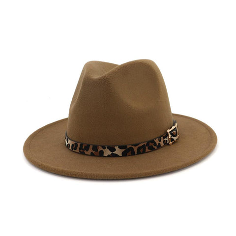 Women Leopard Belt Imitation Woolen Felt Hat-MF00996-Veeddydropshipping