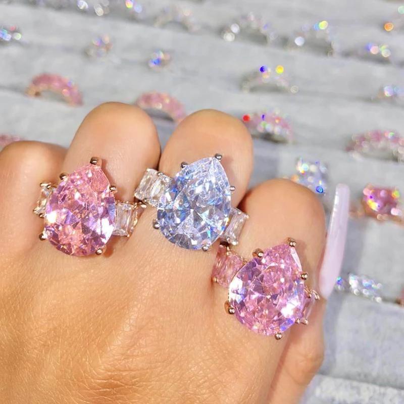 geometry Pink Zircon Water Drop Stone Rings  -JW00439-Veeddydropshipping