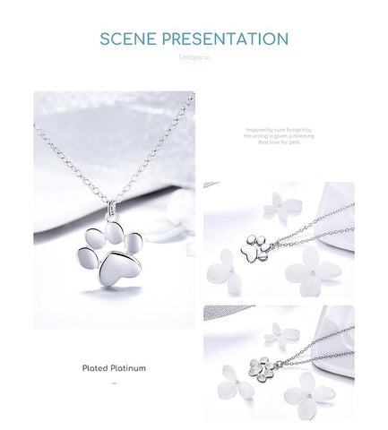 Gold Silver Necklace Cat Dog Footprint Pendant Chain for Women-JW00065-Veeddydropshipping