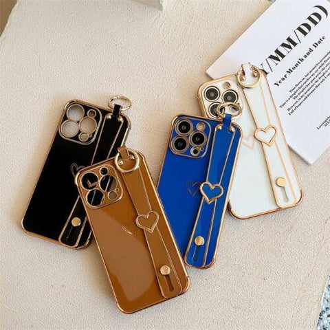 Heart Wrist Strap Stand Silicone Case Cover For iPhone 14 11 12 13 Pro Max XR 8-PA00142-Veeddydropshipping