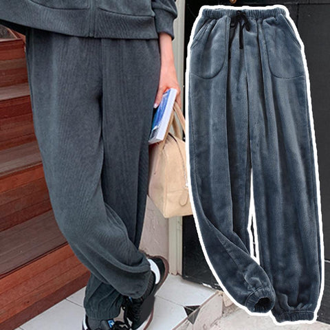 Ankle-banded Fleece Thicken Cold-proof Drawstring Pockets Men Trousers-MF01604-Veeddydropshipping