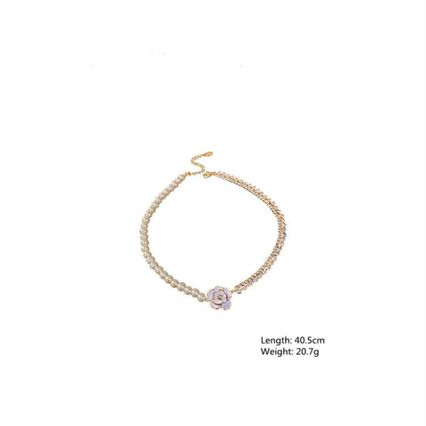 White Flower Crystal Choker Necklaces for Women Pearl -JW01347--Veeddydropshipping