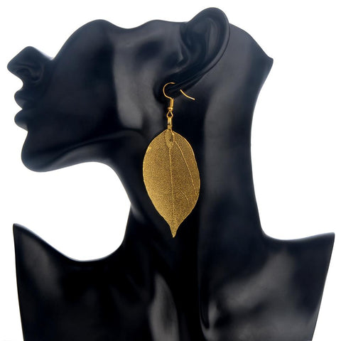 Fashion Design Big Natural Real Leaf Earrings Dangle Drop -JW01436-Veeddydropshipping