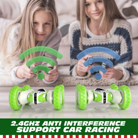 Green Mini RC Cars Stunt Car Toy, 2.4GHz Remote Control Car Double-TB01431-Veeddydropshipping