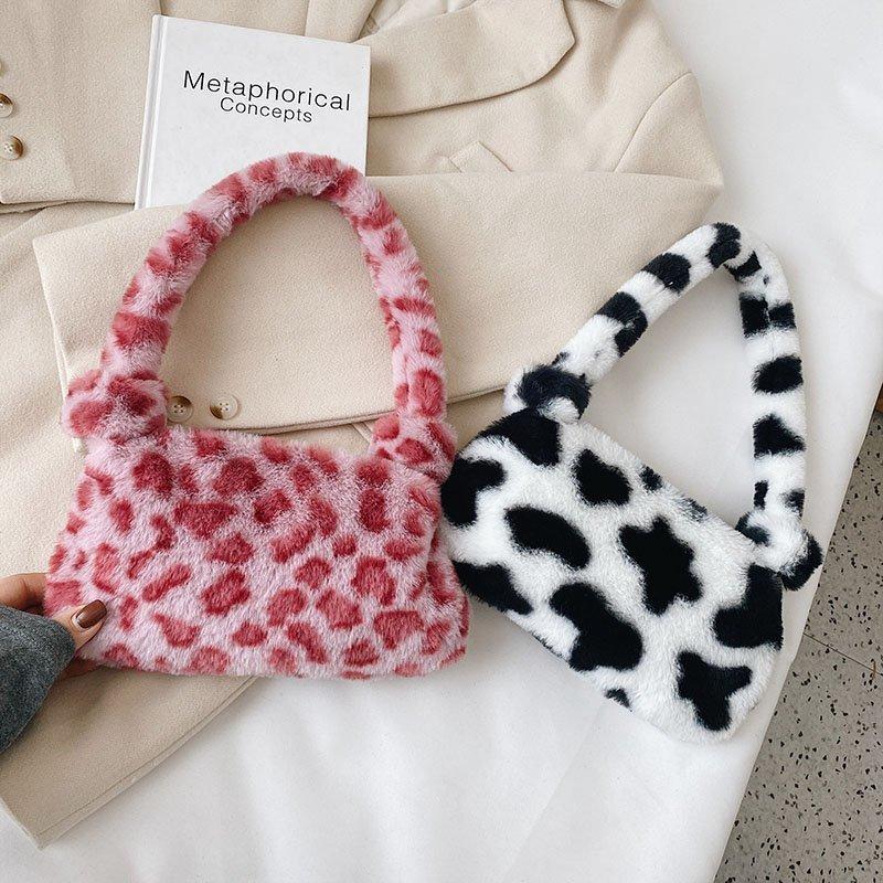 Female Winter Plush Underarm Bags Leopard Zebra Pattern-BS00122-Veeddydropshipping