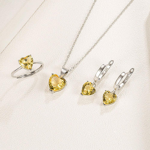 925 Sterling Silver Jewelry Sets  Heart Zircon Ring Earrings Necklace -JW00192-Veeddydropshipping