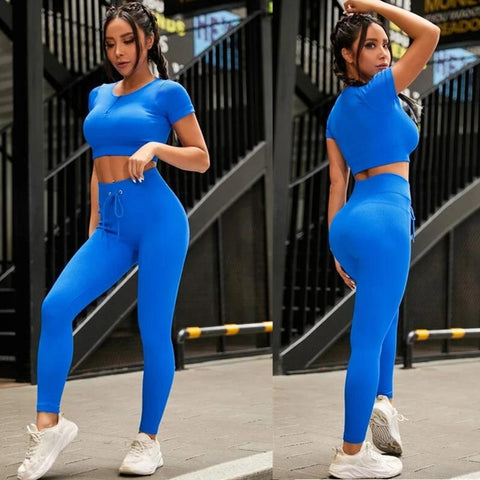 2023 Long Sleeve Crop Shirts Seamless Yoga Sets Women Zipper High Waist Legging -OS00831-Veeddydropshipping