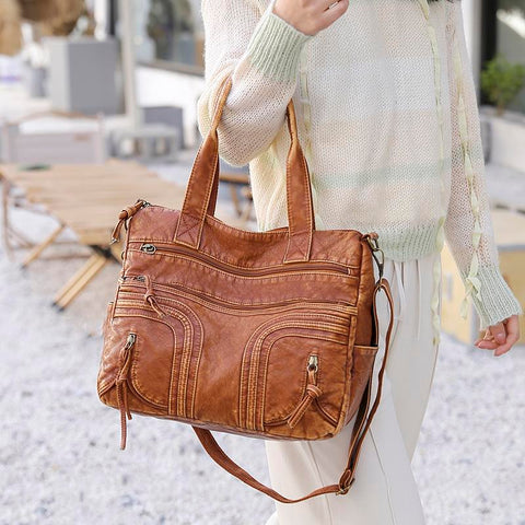 Handbags Pu Leather Soft Tote Bags Large Capacity Brown Shoulder-BS00125-Veeddydropshipping