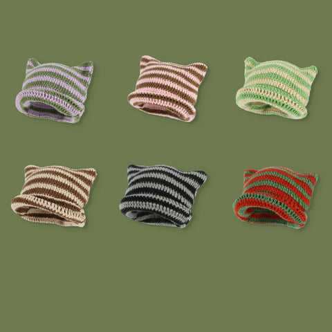 Devil Striped Knitted Wool Cap Autumn and Winter-Veeddydropshipping