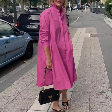 Long Sleeves Turn-down Collar Streetwear Female Dresses-Veeddydropshipping