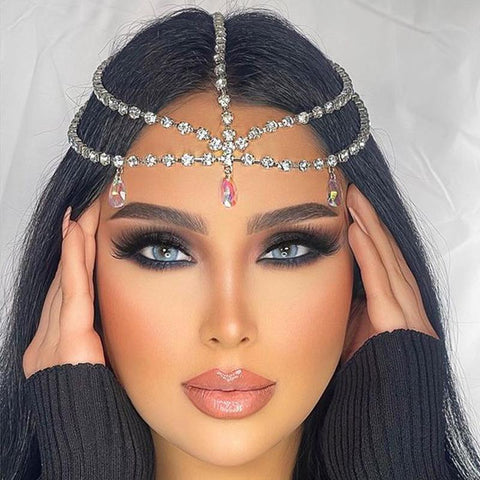 Indian Rhinestone  Water Drop Forehead Chain Headband Hair  -JW00510-Veeddydropshipping