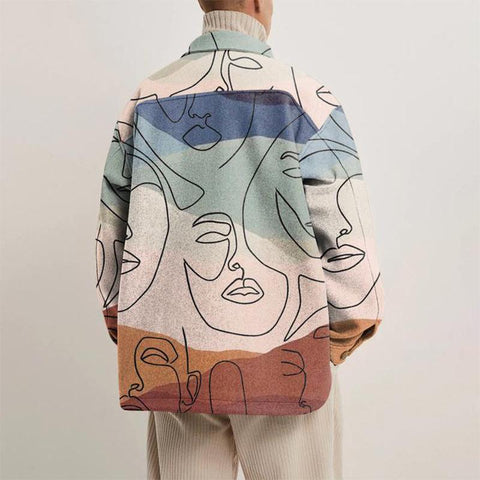 Casual Loose Print Jacket Lapel Trend Abstract Line-MF01055-Veeddydropshipping