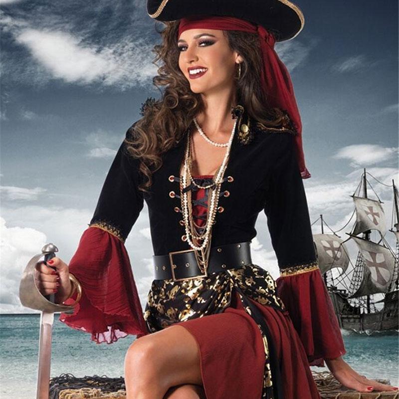 Female Caribbean Pirates Captain Costume-WF01607-Veeddydropshipping