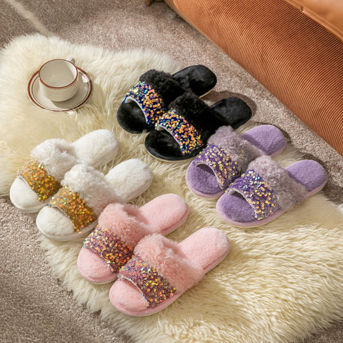 Women Blingbling Slippers Women Sequins Plush-BS01260-Veeddydropshipping