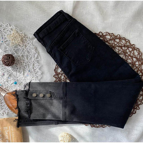 Women Buttons Back Hem Sexy Pencil Jeans-WF00641-Veeddydropshipping
