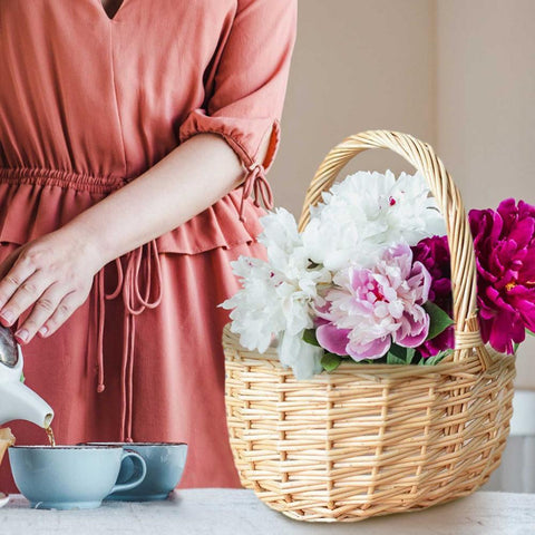 Small Handmade Rattan Flower Basket With Handle-HA00945-Veeddydropshipping