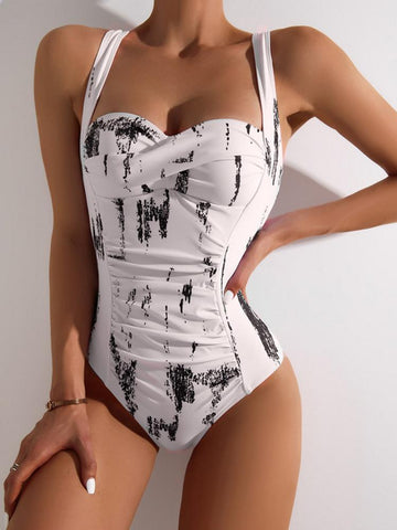 Lady Beach New Fashion Print Sling Slim One Piece Swimsuit 2022 Women Swimwear -OS00291-Veeddydropshipping