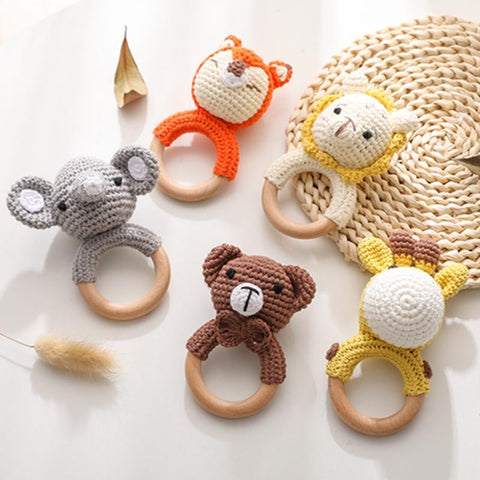 4PC/1PC Baby Toys Wooden Teether Crochet Animals BPA Free Rattle Toy-TB00503-Veeddydropshipping